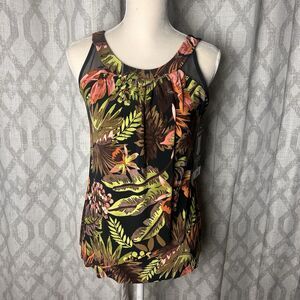 Miracle Suit NWT Size 10 Tankini Top 136$ Retail Black Floral Print